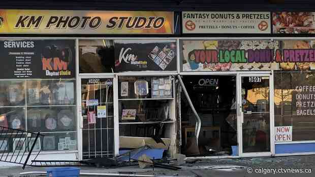 Driver of speeding vehicle arrested after crashing into Calgary business