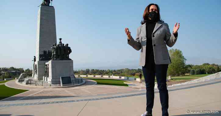 Sen. Kamala Harris in Utah early ahead of vice president debate, visits This Is the Place monument