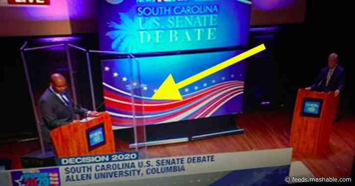 Jaime Harrison brought his own plexiglass divider to debate Lindsey Graham
