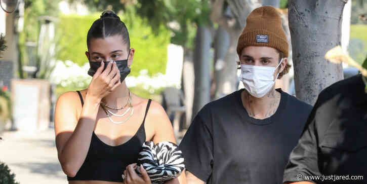 Justin & Hailey Bieber Meet Up For Lunch & Dinner With Friends in LA