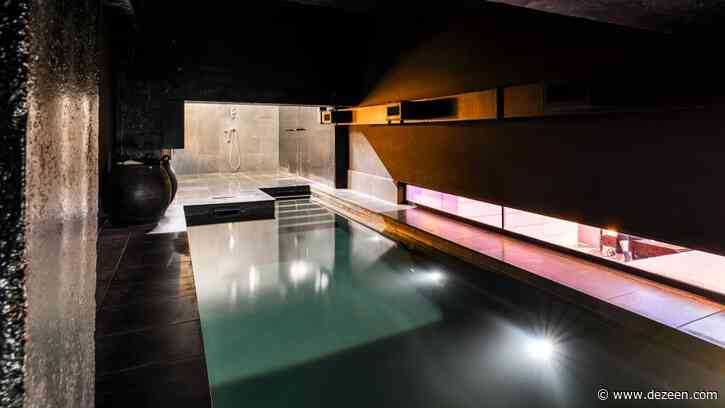 Lost House by David Adjaye features black interiors and bedroom with a pool