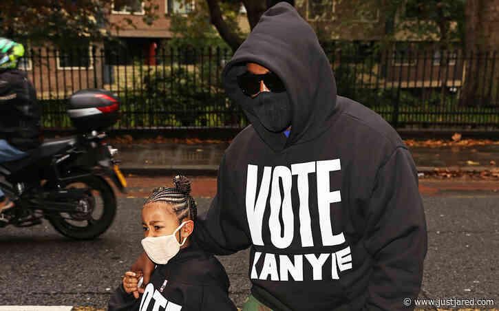 Kanye West & Daugter North Wear 'Vote Kanye' Hoodies at a Fashion Show in London
