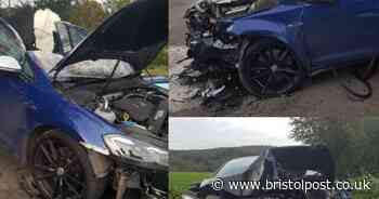 Car roof removed and person taken to hospital after crash