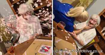 Touching moment gran found out gender of her first great-great grandchild