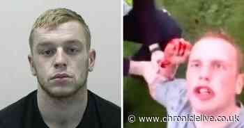 Watch moment bloodsoaked thug attacks police officer by kicking her in the head