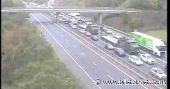 All traffic held after van crash scatters debris on motorway