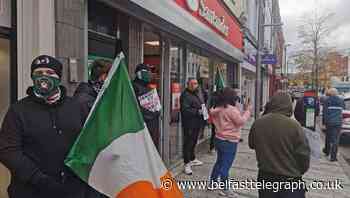 Republican dissidents in protests outside Santander banks across NI