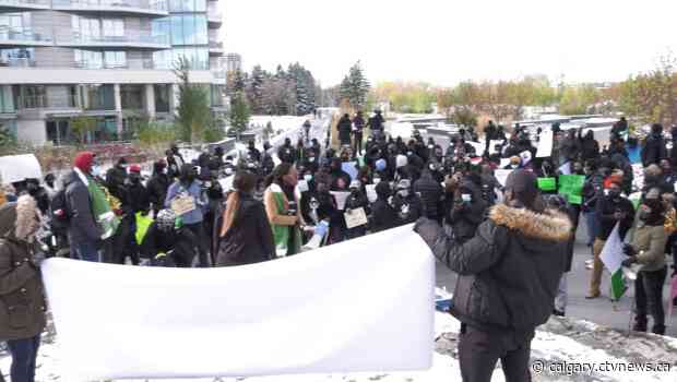 Calgarians gather to protest Nigerian police violence
