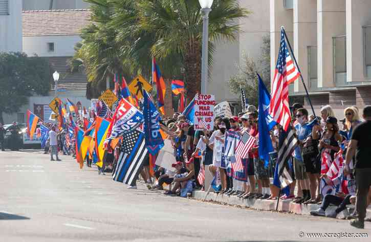 Trump lands in Orange County; critics, supporters and others gather nearby