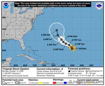 Tropical Storm Epsilon forms in Atlantic, expected to reach hurricane strength this week