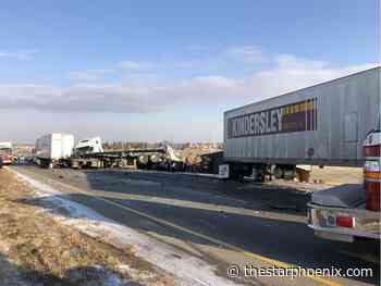 Collision between three semi units at Circle Drive, College Drive