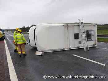 Crash on M6  caused camper van to overturn