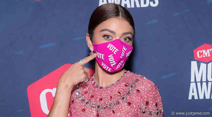 Sarah Hyland Wears 'Vote' Mask While Arriving for Hosting Duties at CMT Awards 2020