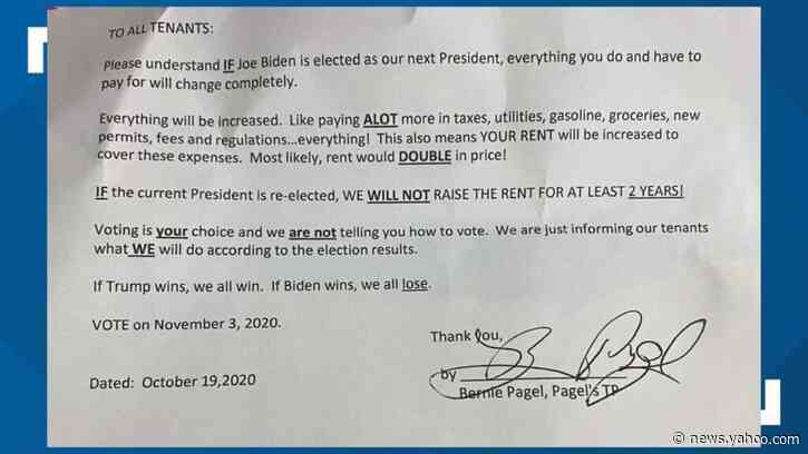 Landlord threatens to raise tenants’ rent if Biden elected