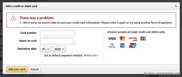 Apple Cards Not Currently Working as Amazon Payment Methods Due to 'Technical Issue'