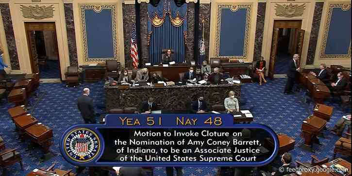 US Senate votes 51-48 to advance the nomination of Amy Coney Barrett to the Supreme Court before final vote on Monday