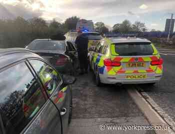 Four men arrested after car clocked doing 100mph on A64 - knife found