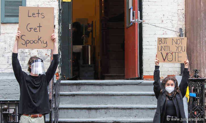 Vanessa Hudgens & the Dude With Sign Remind People to Vote During the Spooky Season