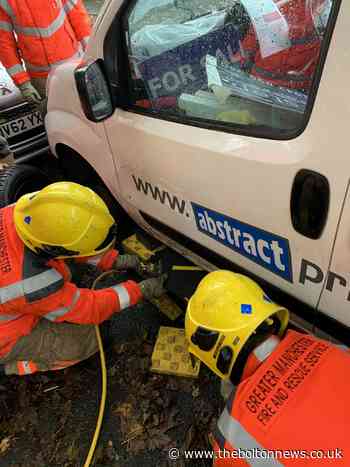 Emergency services free hand trapped under wheel in Horwich