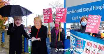 Boris and Trump face masks worn at Sunderland Royal Hospital protest