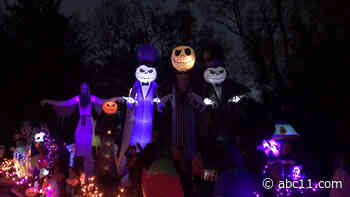 Over 160 Halloween-themed inflatables decorate this New Jersey home