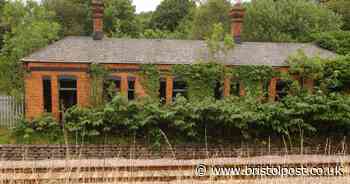 The autumn walk with abandoned station reclaimed by nature