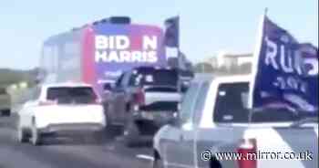 Trump tweets video of supporters trying to run Biden campaign bus off the road