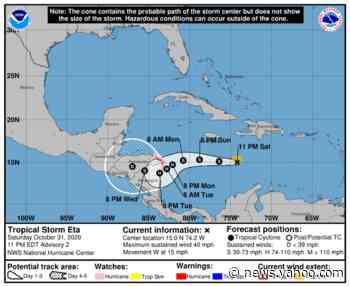 Record-breaking Tropical Storm Eta forms in the Caribbean. 2020 tied for most named storms