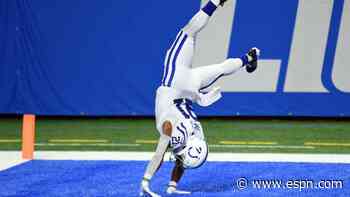Colts' Nyheim Hines spins for TD, celebrates with fantastic flip