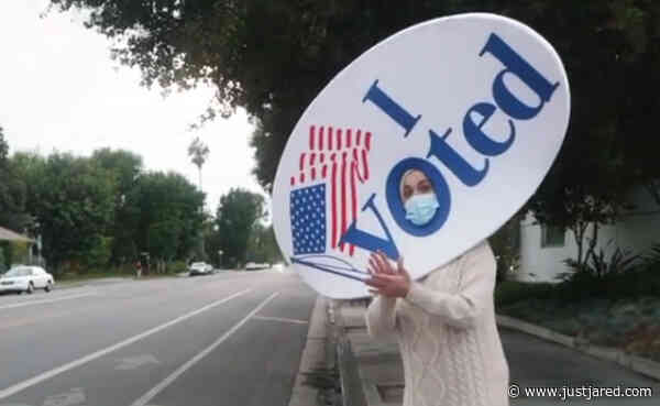 Katy Perry Wears a Giant 'I Voted' Sticker While Encouraging People in L.A. to Vote