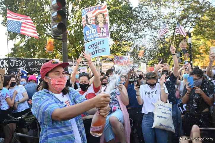 Jubilant Biden supporters party outside the White House and stick up signs mocking ‘loser’ Trump