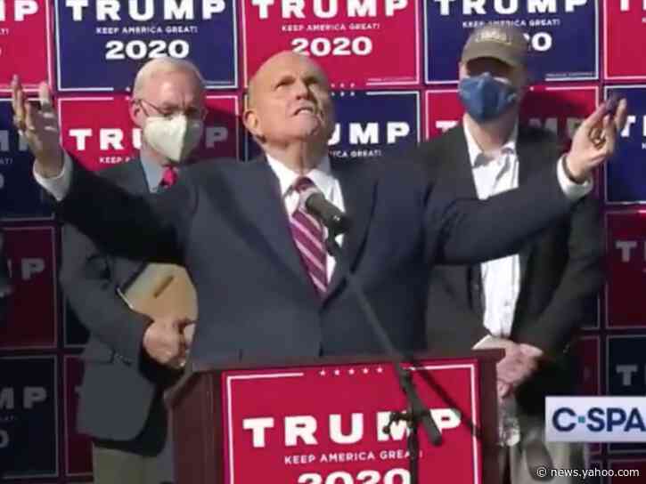 Giuliani mocks election result after being informed that Biden has won at Trump campaign press conference