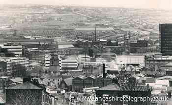 Fascinating view of Blackburn across the rooftops from 1985