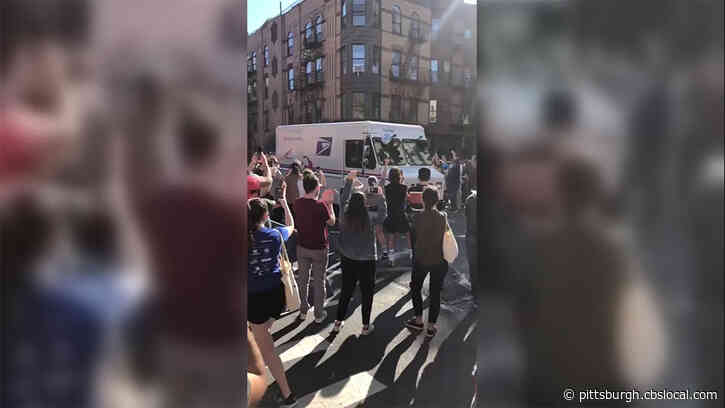 Celebrating Crowds Cheer US Postal Service Workers After Biden Declared Winner