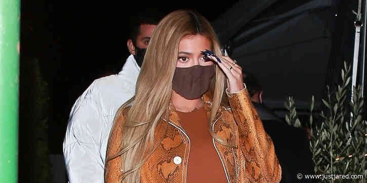 Kylie Jenner Shows Off Lighter Hair in Snakeskin-Print Coat During Night Out