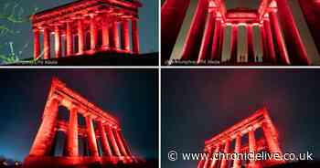 Stunning images show Penshaw Monument illuminated red ahead of Remembrance Day