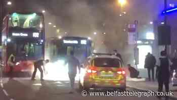 Footage shows man lighting fire after car crashes into London police station