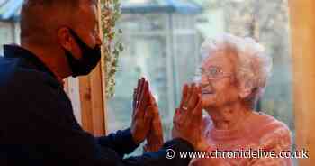 Emotional moment 92-year-old sees son for first time in months in care home pod