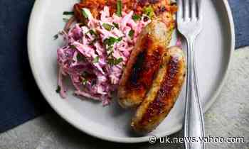Tahini chicken and sausage with fritters: easy midweek dinner recipes
