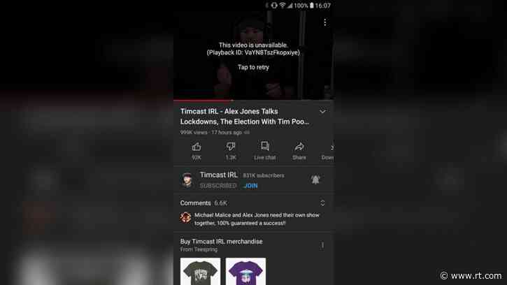‘One second that got it pulled’: YouTube removes podcast featuring Alex Jones for ‘harassment and bullying’ policy violation