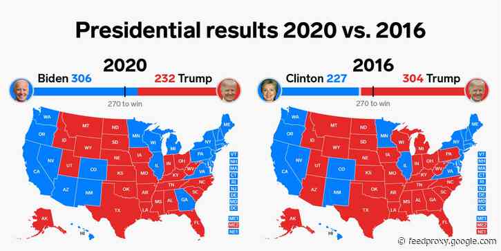 How the final 2020 Electoral College map compares to 2016
