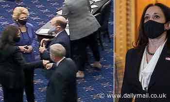Republican senators fist-bump and congratulate Kamala Harris on floor of Senate