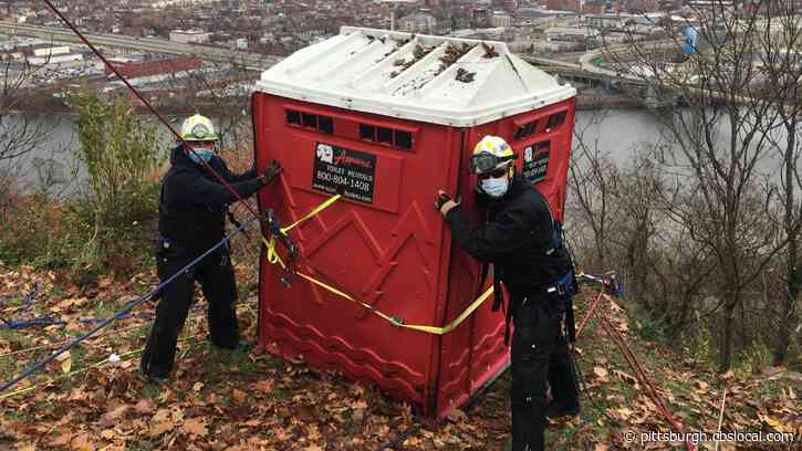 Vandals Throw Port-A-Potty Over West End Overlook, EMS Rescue Use Skills To Remove ‘Eyesore’