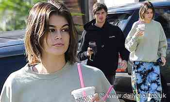 Kaia Gerber stays cozy in sweats as she and boyfriend Jacob Elordi visit a friend in West Hollywood