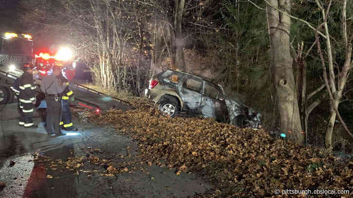 Driver Loses Control Of Jeep, Jeep Catches Fire In The Woods In Hempfield Township