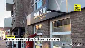 Myriam versiert vijftig Zonhovense etalages met positieve bo... (Zonhoven) - Het Belang van Limburg