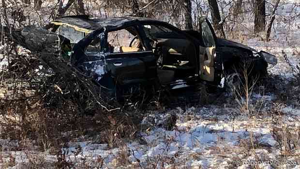 Fire crews free driver from wreckage following Deerfoot rollover