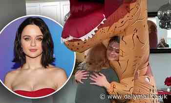 Joey King wears full-body dinosaur suit to safely hug her grandmother for the first time since March