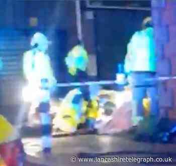 Motorbiker suffers suspected broken leg in crash at busy Blackburn junction