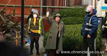 Brenda Blethyn greets fans during Vera filming in South Shields